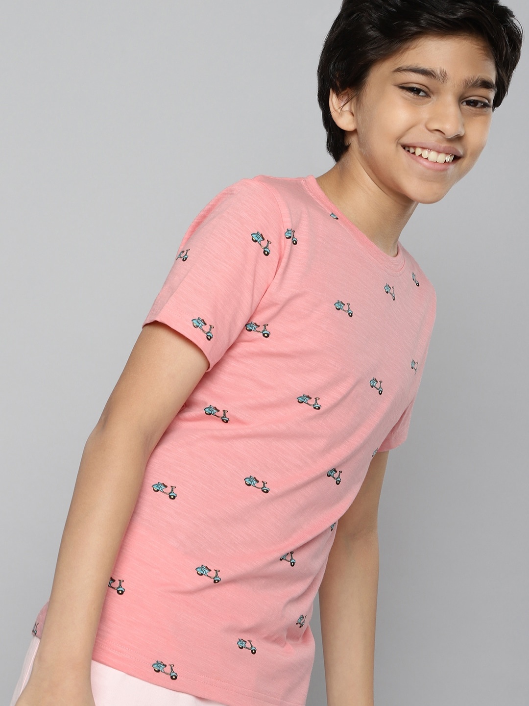 

M&H Juniors Boys Pink & Blue Scooter Printed Cotton T-shirt