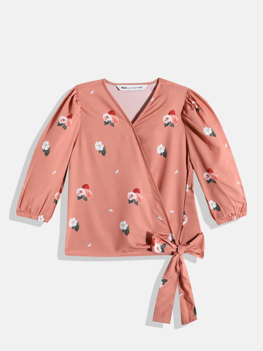 

M&H Juniors Girls Peach Coloured Floral Print Top