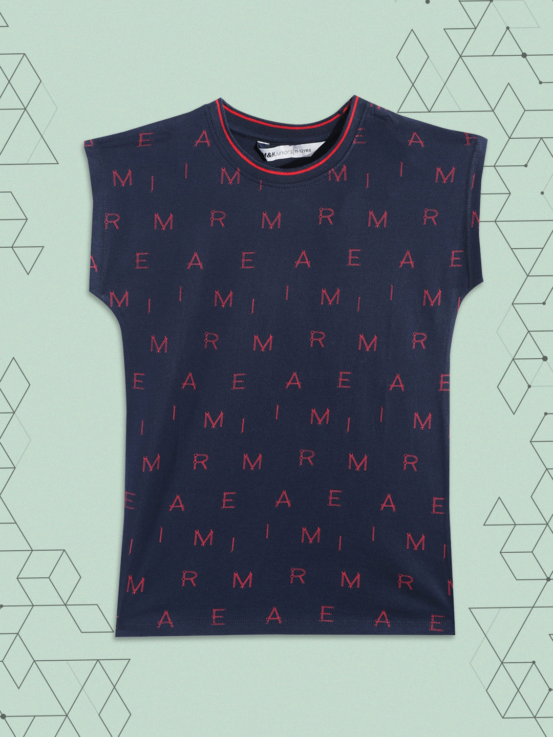 

M&H Juniors Girls Navy Blue & Red Printed Extended Sleeves Pure Cotton T-shirt