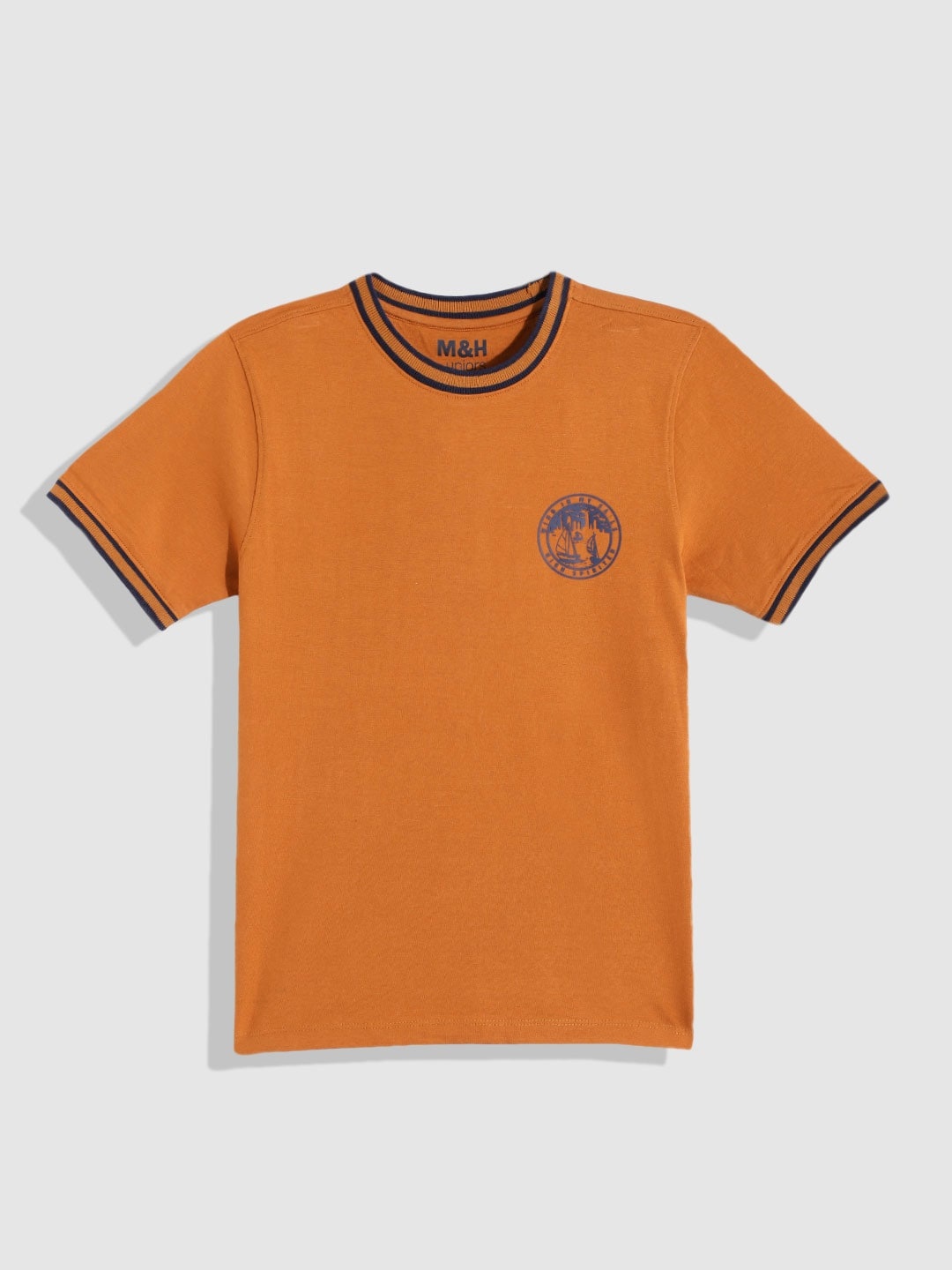 

M&H Juniors Boys Rust Orange Solid Pure Cotton T-shirt