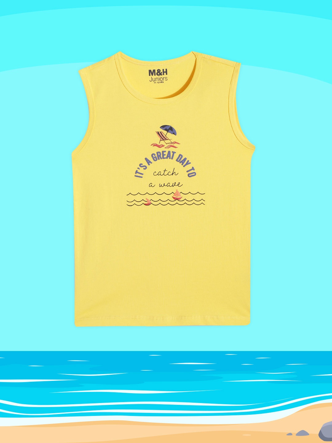 

M&H Juniors Boys Yellow & Black Printed Pure Cotton T-shirt