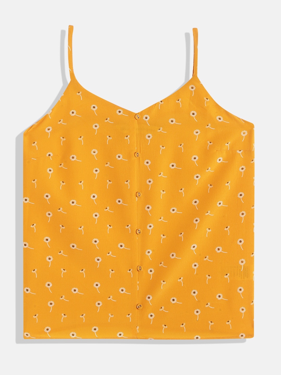 

M&H Juniors Girls Mustard Yellow & Off White Floral Print Top