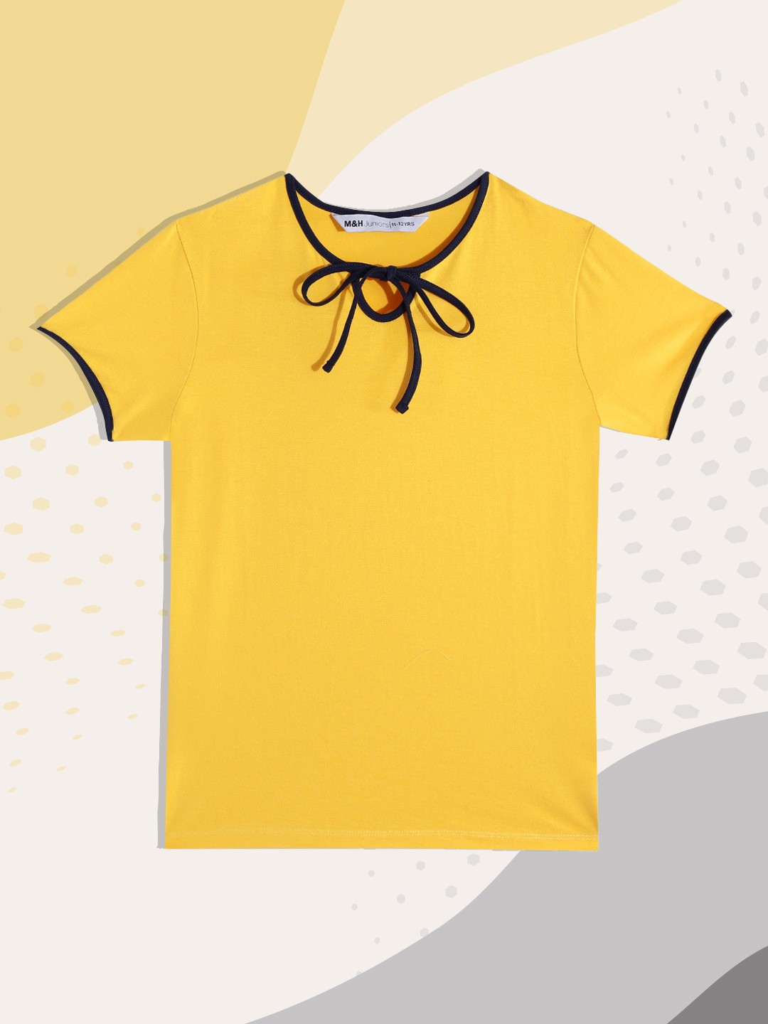 

M&H Juniors Girls Mustard Yellow Solid Tie-Up Neck Top