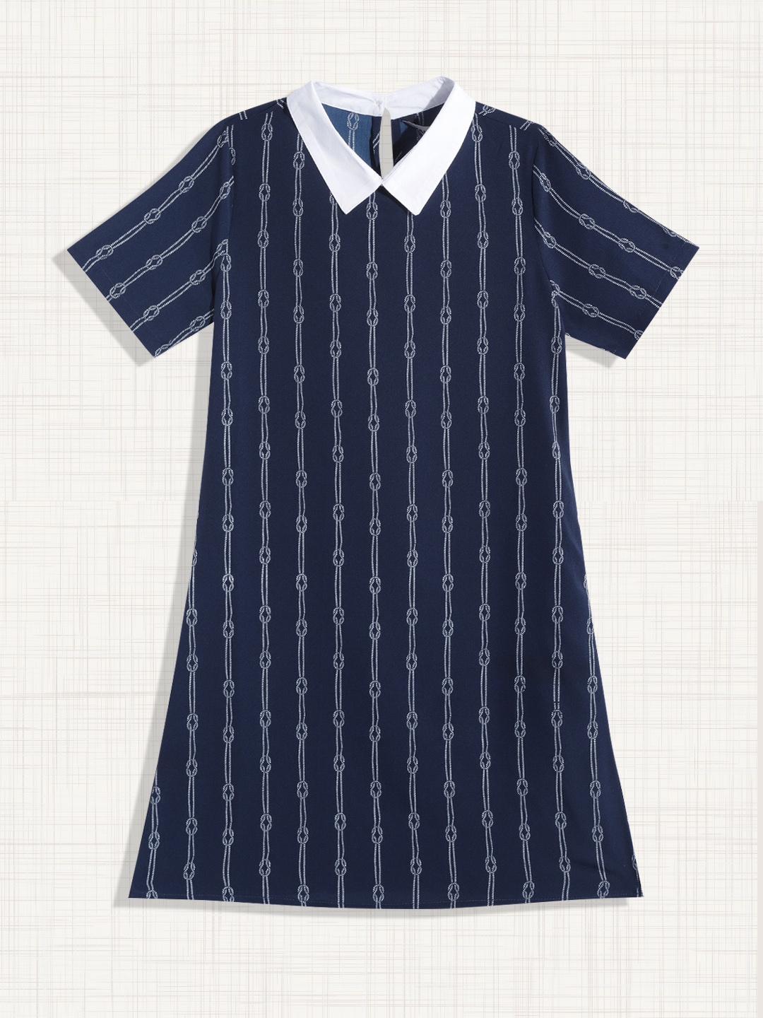 

M&H Juniors Girls Navy Blue & White Peter Pan Collar Striped A-Line Dress