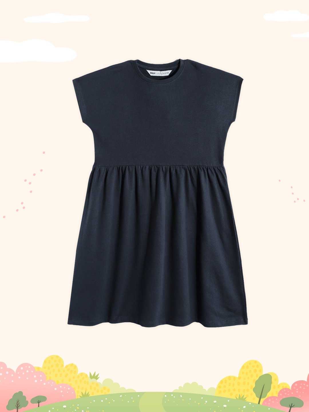 

M&H Juniors Girls Navy Blue Solid Cotton Fit & Flare Dress