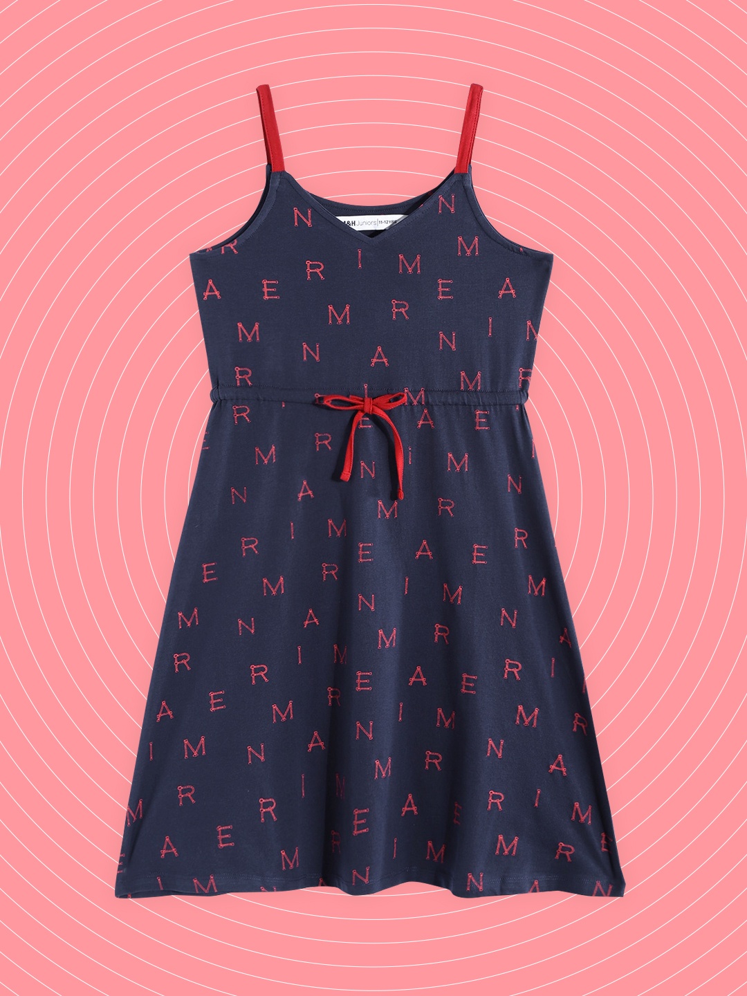 

M&H Juniors Girls Navy Blue & Red Printed Fit & Flare Dress