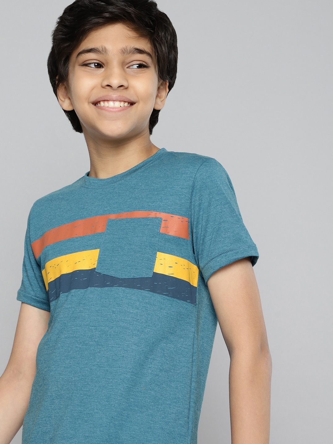 

M&H Juniors Boys Blue & Mustard Yellow Striped Cotton T-shirt
