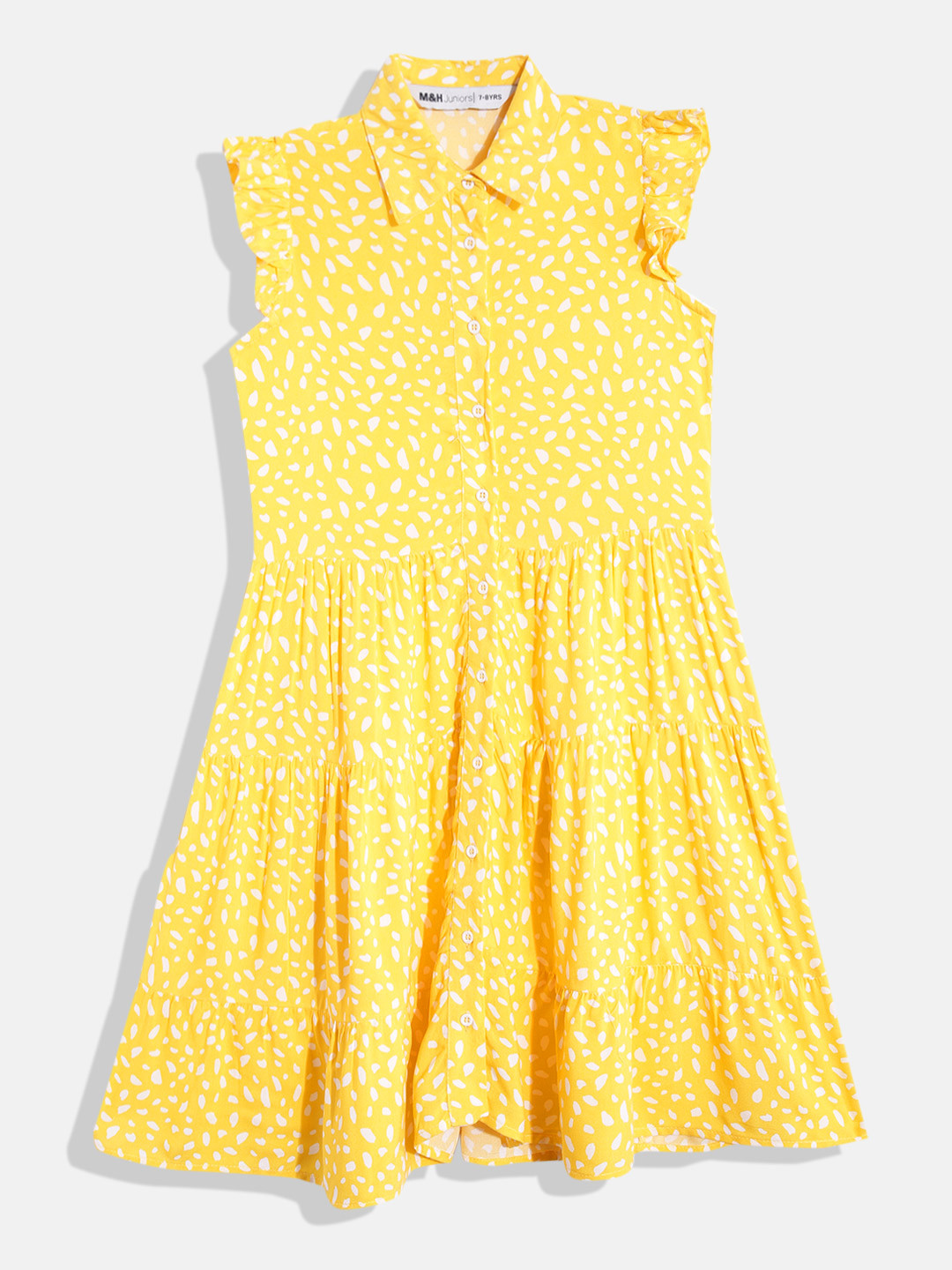 

M&H Juniors Girls Abstract Print Tiered Shirt Dress, Yellow