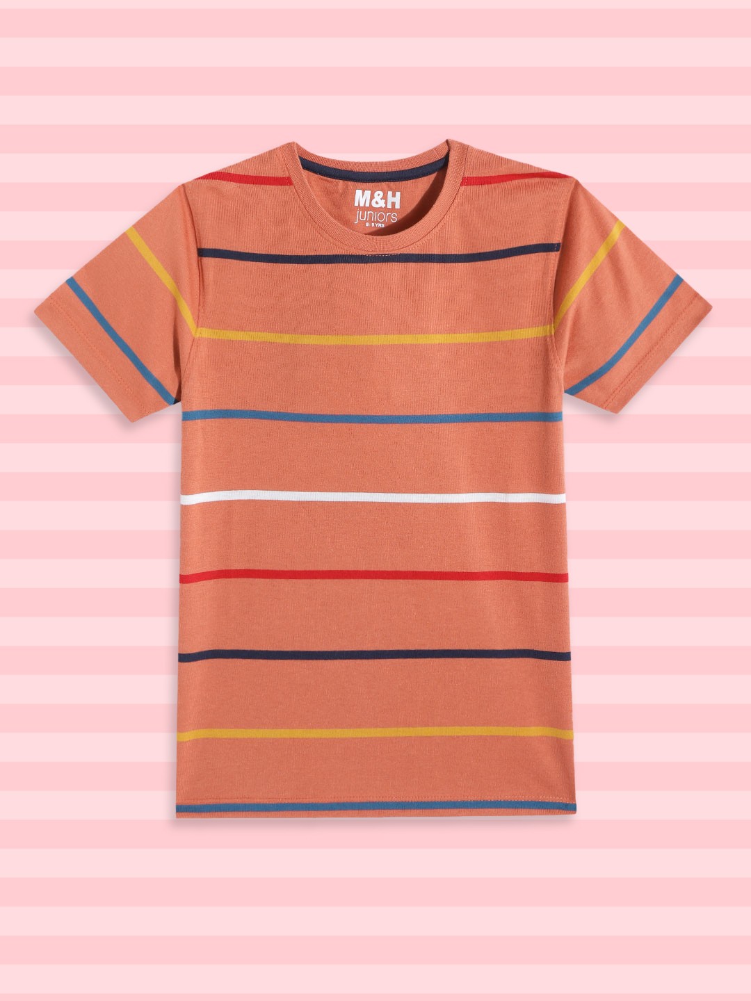 

M&H Juniors Boys Rust Orange & Blue Striped Cotton T-shirt