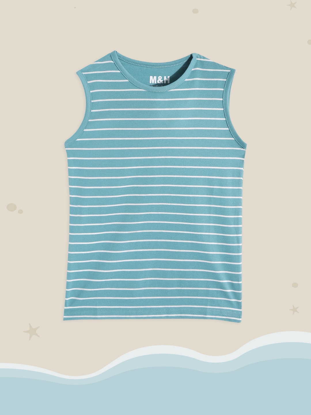 

M&H Juniors Boys Blue & White Striped Cotton T-shirt