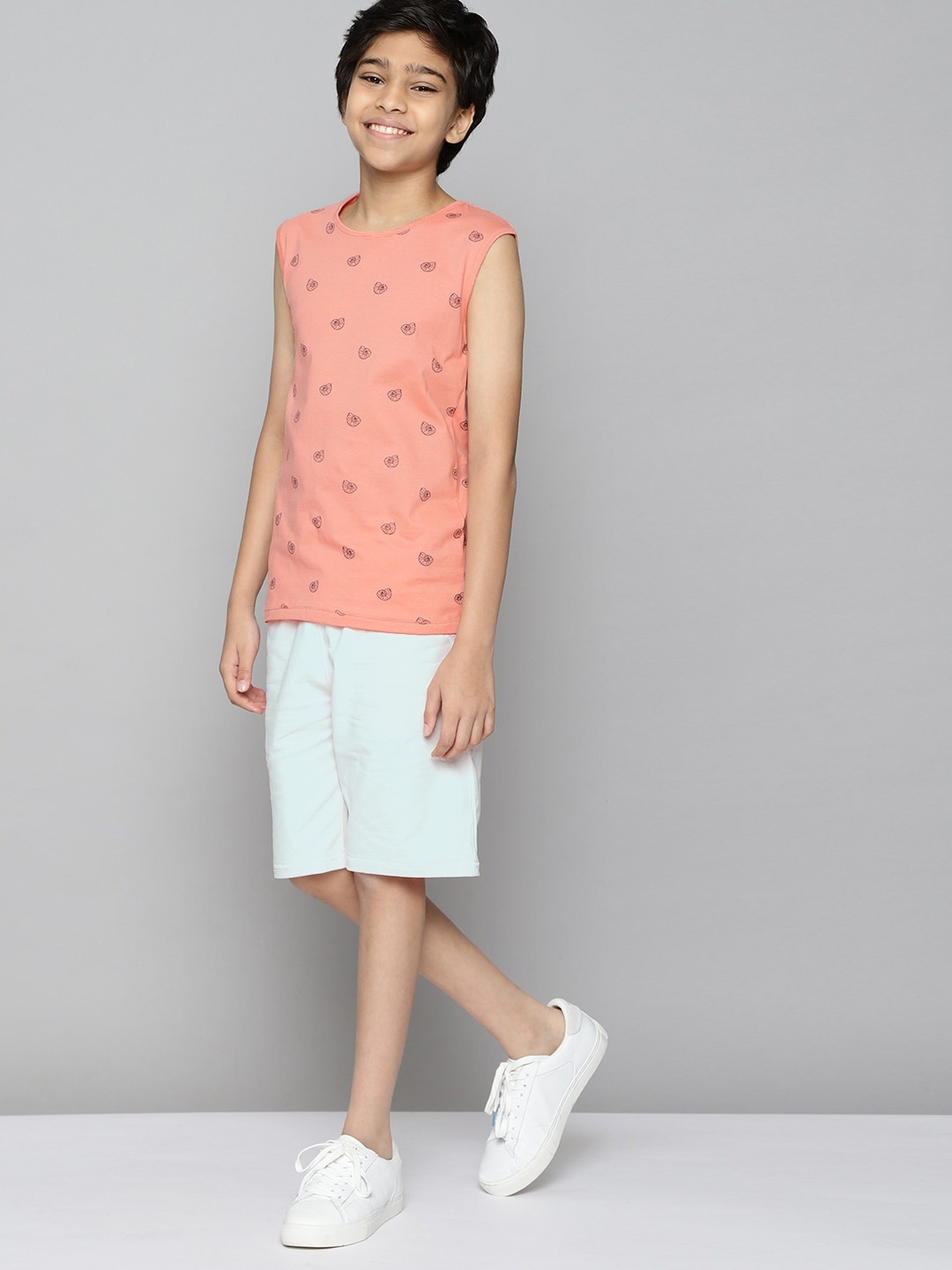 

M&H Juniors Boys Peach-Coloured & Black Conversational Print Cotton T-shirt