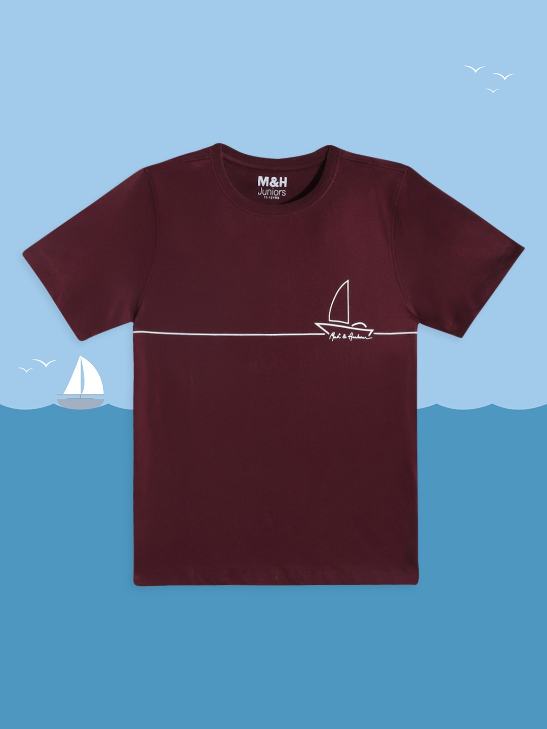 

M&H Juniors Boys Burgundy Solid Pure Cotton T-shirt