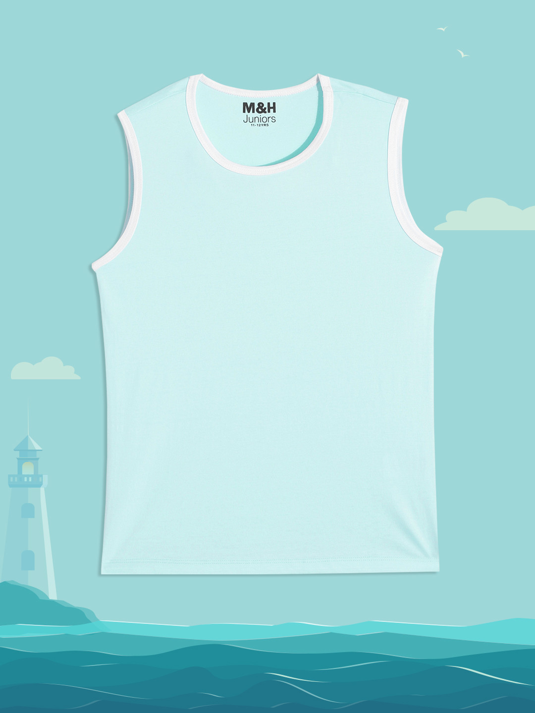 

M&H Juniors Boys Powder Blue Solid Pure Cotton T-shirt