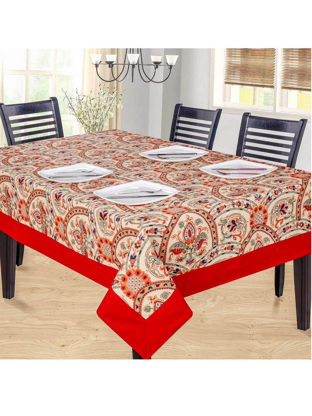 

SHADES of LIFE Red & Green Floral Printed Cotton 4-Seater Table Covers