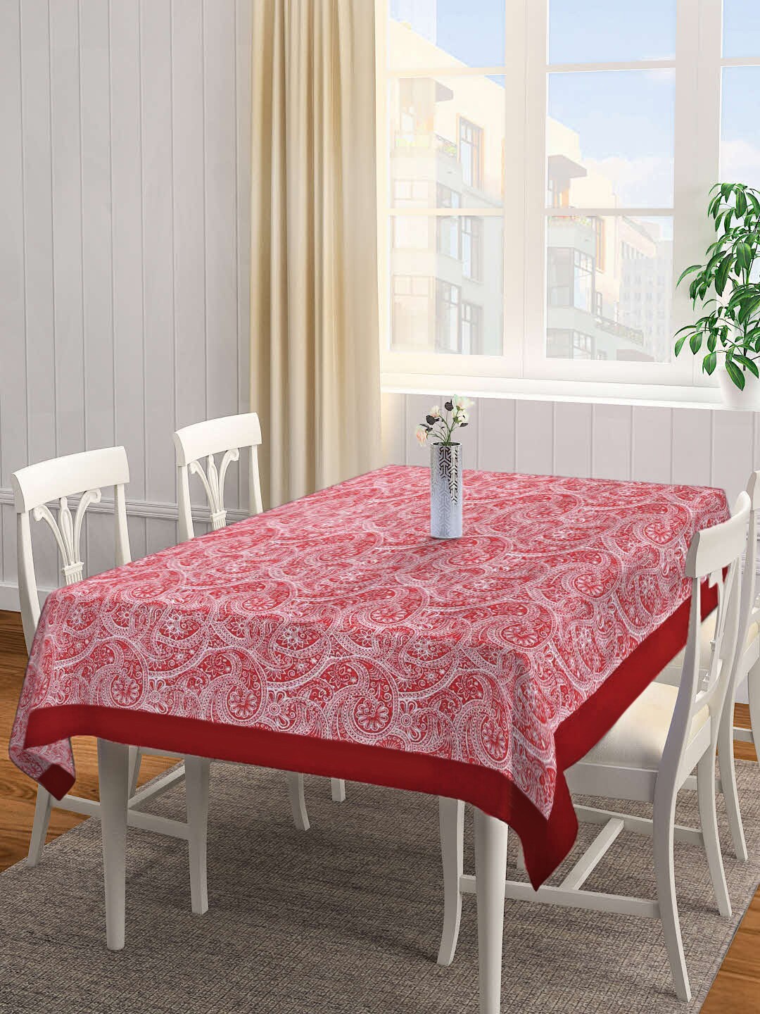 

SHADES of LIFE Maroon & Grey Ethnic Motifs Printed Cotton 6-Seater Table Cover