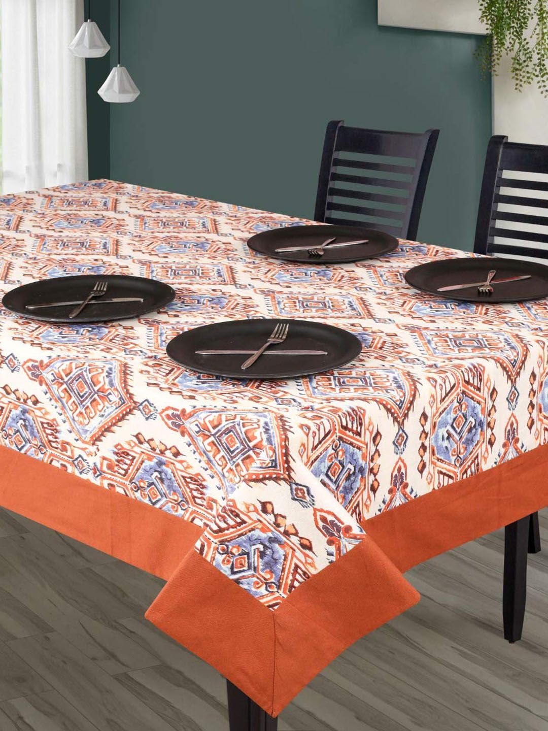 

SHADES of LIFE Rust & Cream Floral Printed Cotton 6-Seater Table Cover