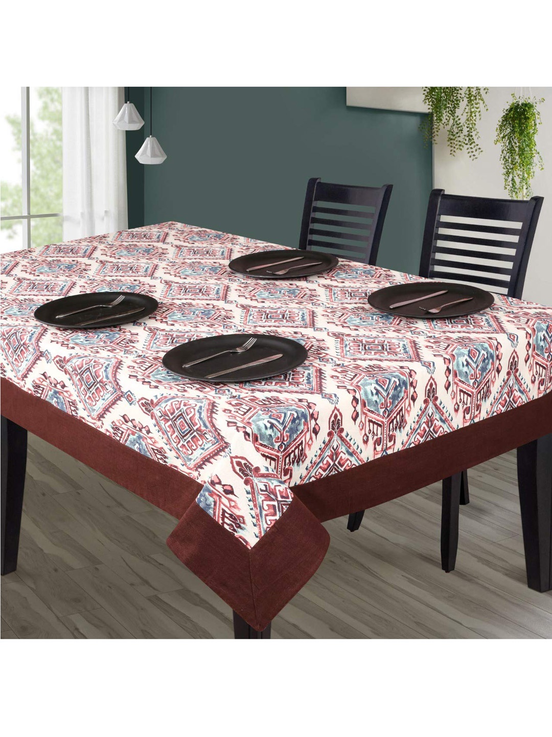 

SHADES of LIFE Maroon & Blue Floral Printed Cotton 6-Seater Table Covers
