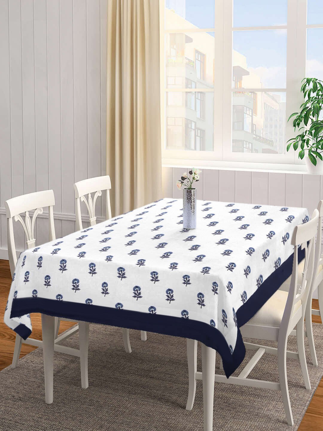 

SHADES OF LIFE Grey & Blue Floral Printed Dining Table Cover