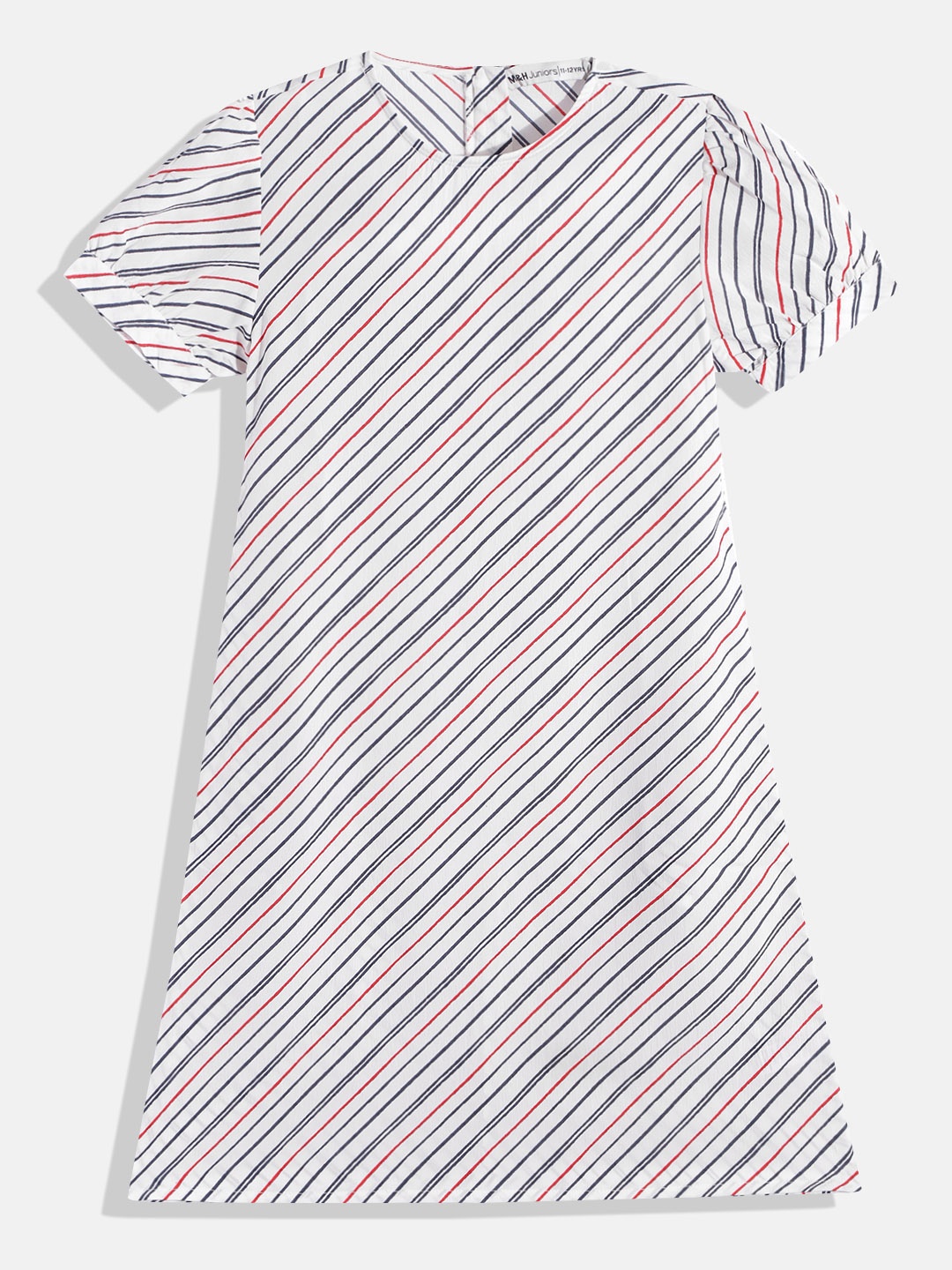

M&H Juniors Girls White & Navy Blue Striped A-Line Dress