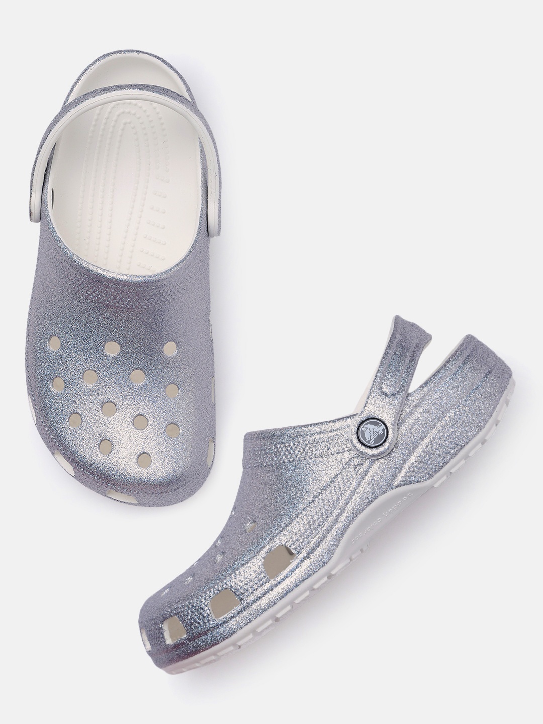 

Crocs Unisex Silver-Toned Glitter Embellished Clogs