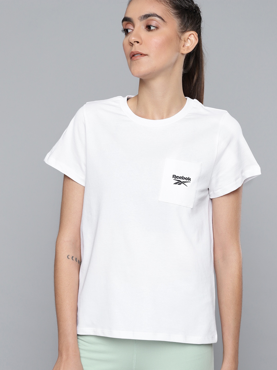 

Reebok Women White Brand Logo Printed T-shirt