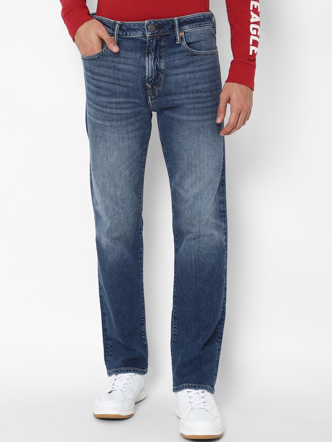 

AMERICAN EAGLE OUTFITTERS Men Blue Slim Fit Low Distress Heavy Fade Jeans