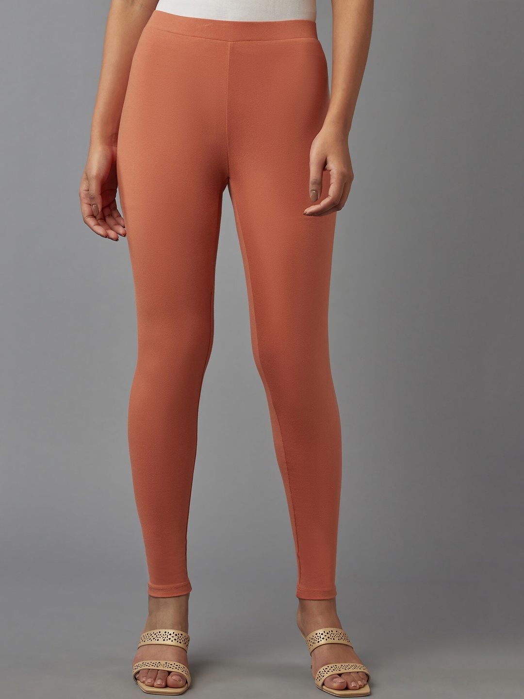 

W Women Orange Solid Ankle Length Leggings