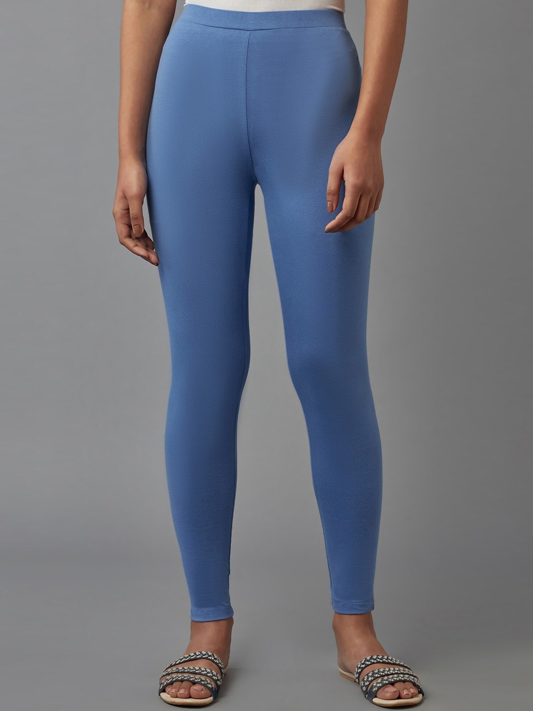 

W Women Blue Solid Cotton Jersey Lycra Leggings
