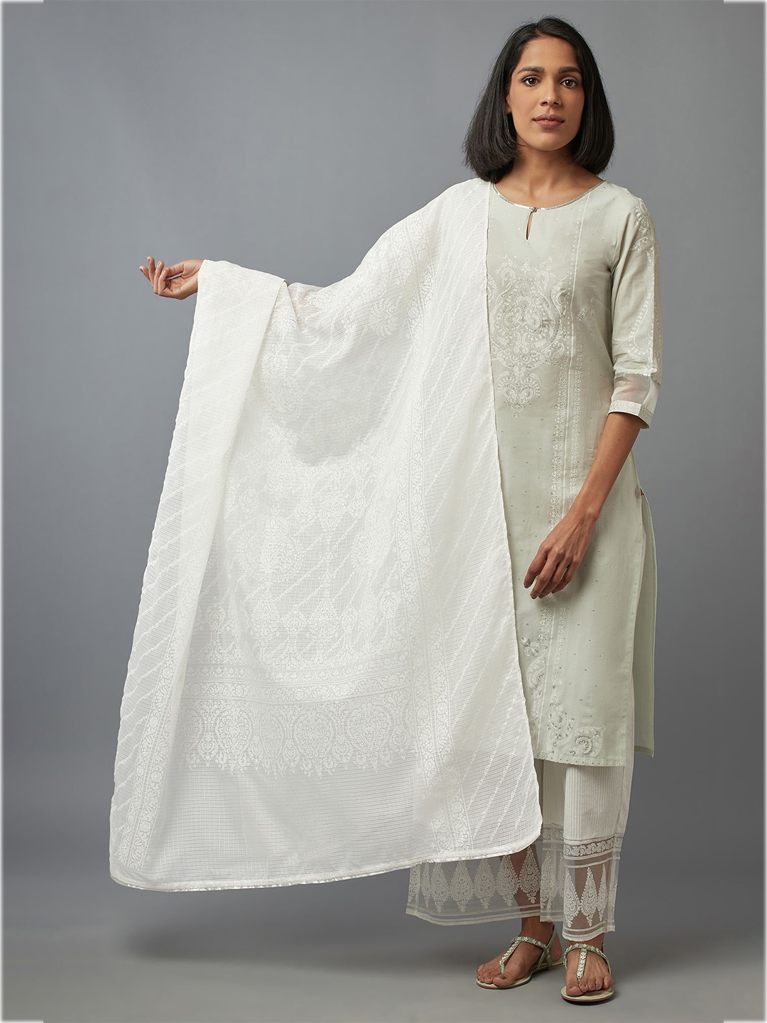 

W White Printed Organza Dupatta