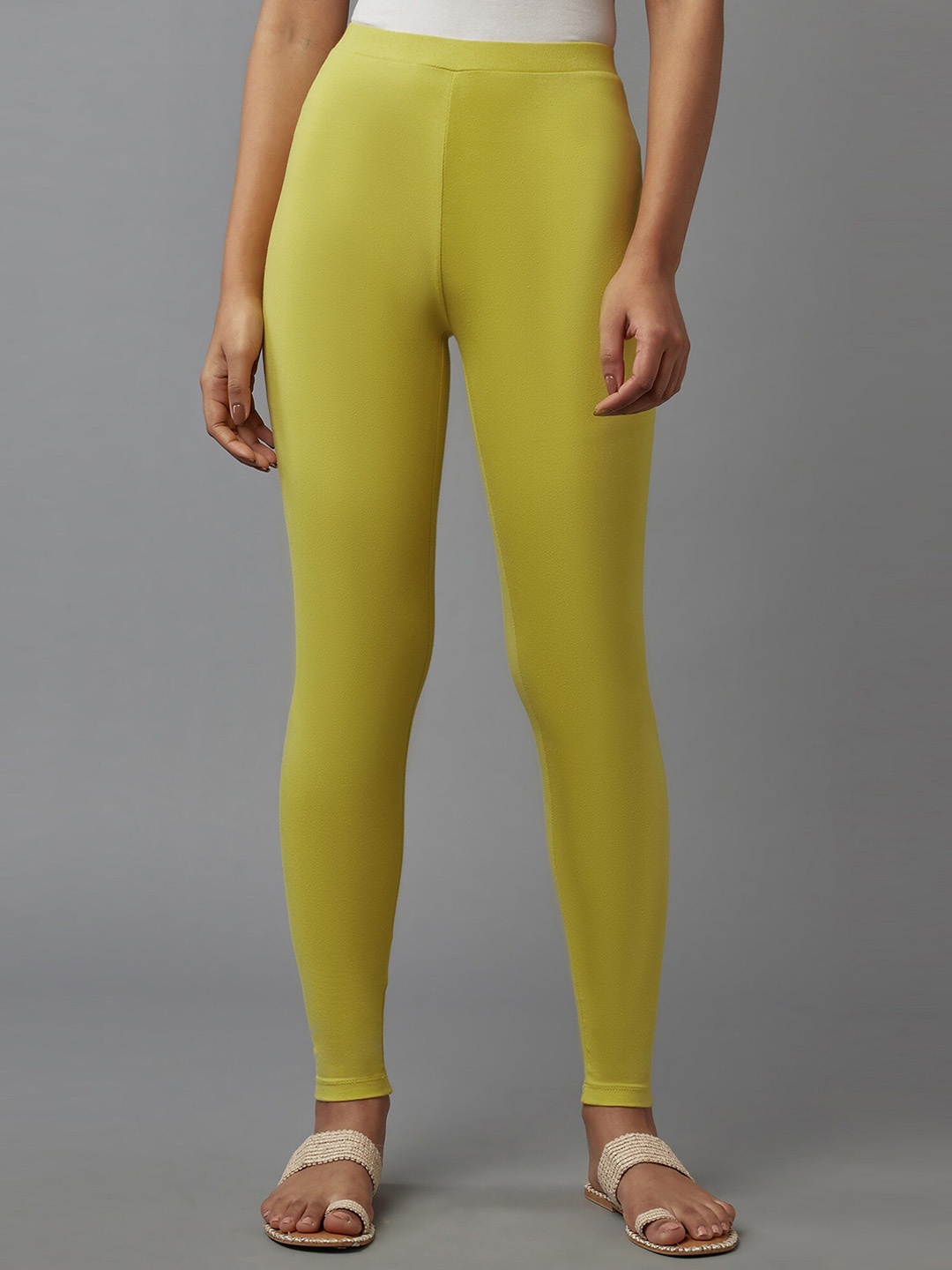 

W Women Yellow Solid Ankle Length Leggings