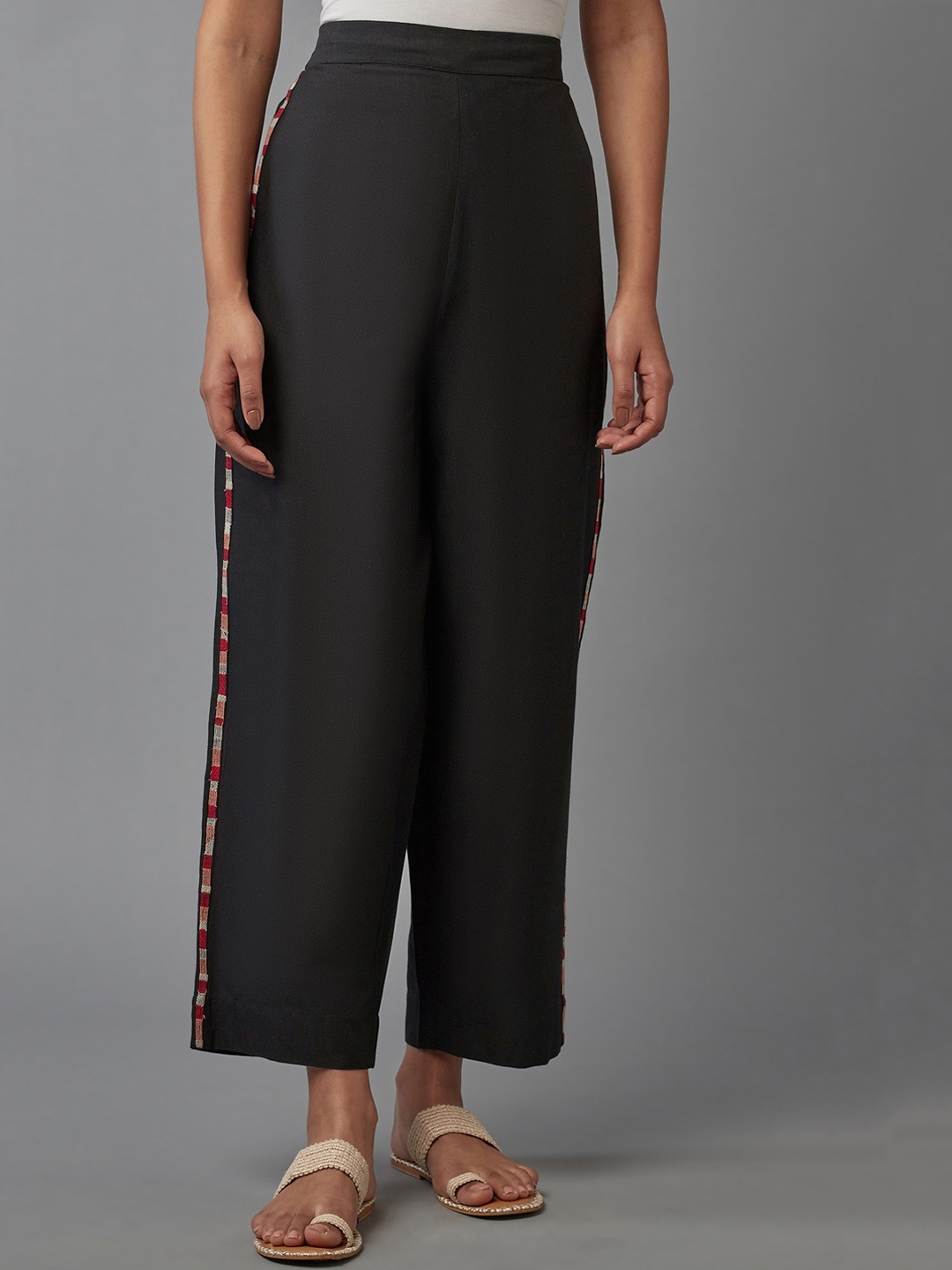 

W Women Black Regular Fit Parallel Trousers
