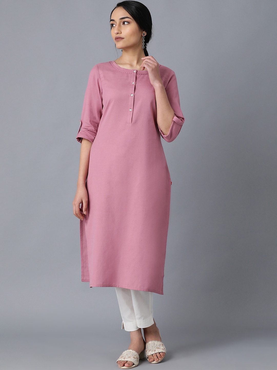 

W Women Solid Kurta, Mauve
