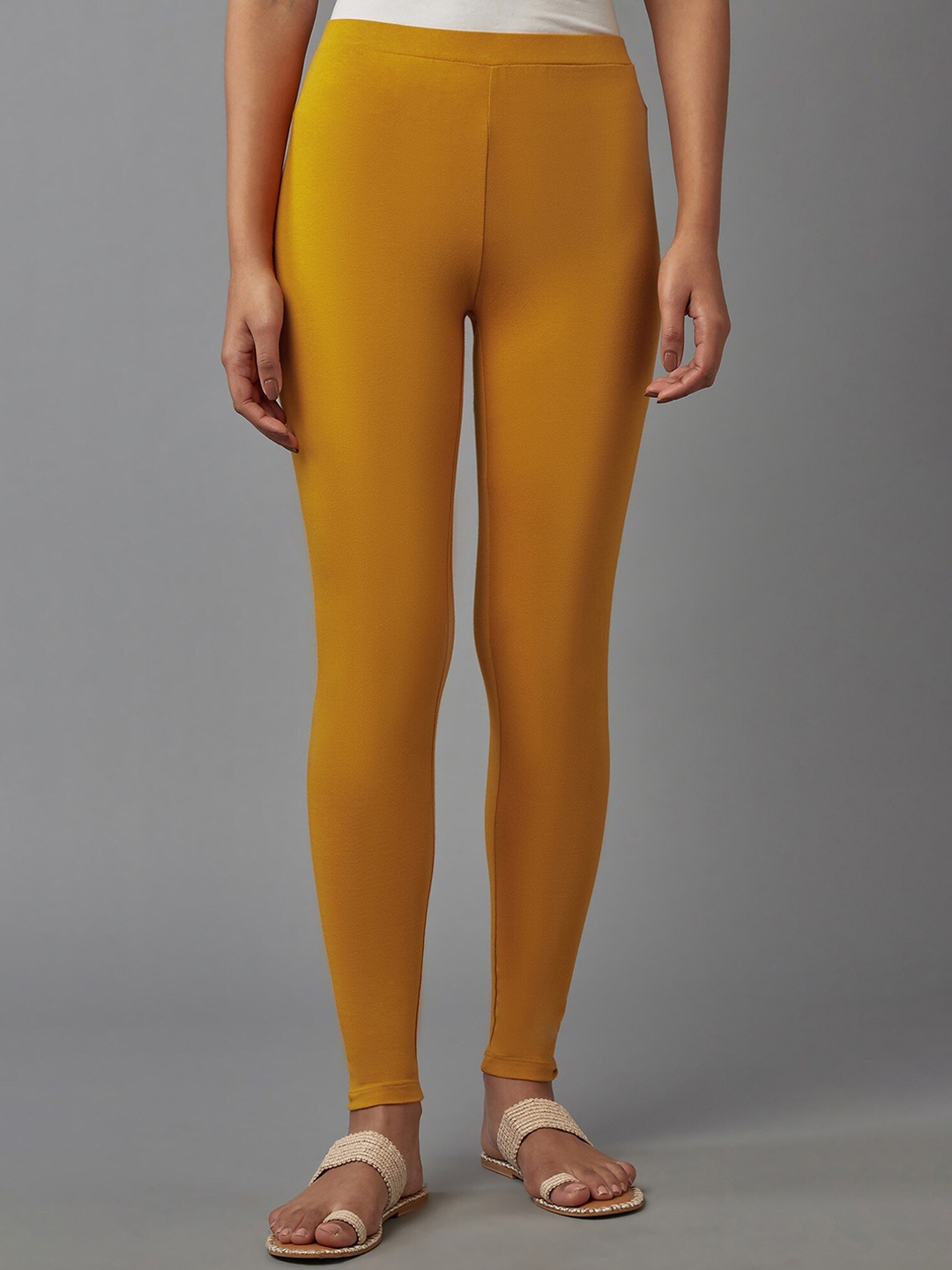 

W Women Yellow Solid Mid Rise Ankle Length Leggings