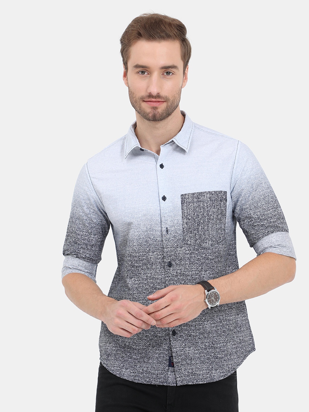 

VUDU Men Grey Comfort Printed Casual Shirt
