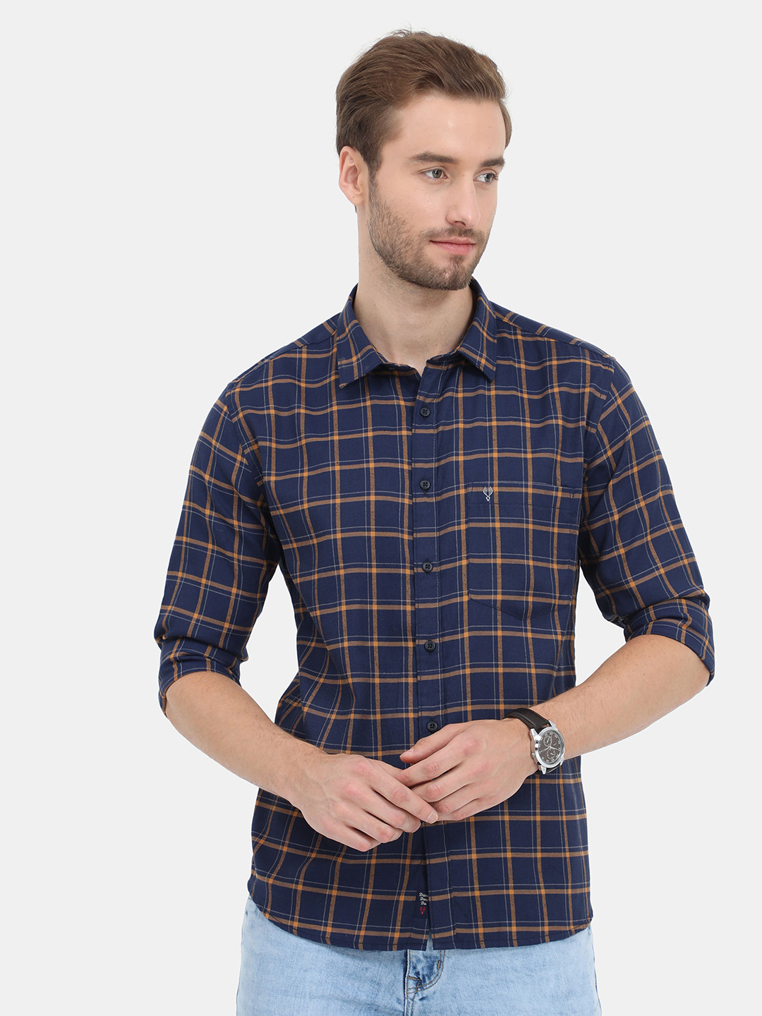 

VUDU Men Navy Blue Comfort Tartan Checked Casual Shirt