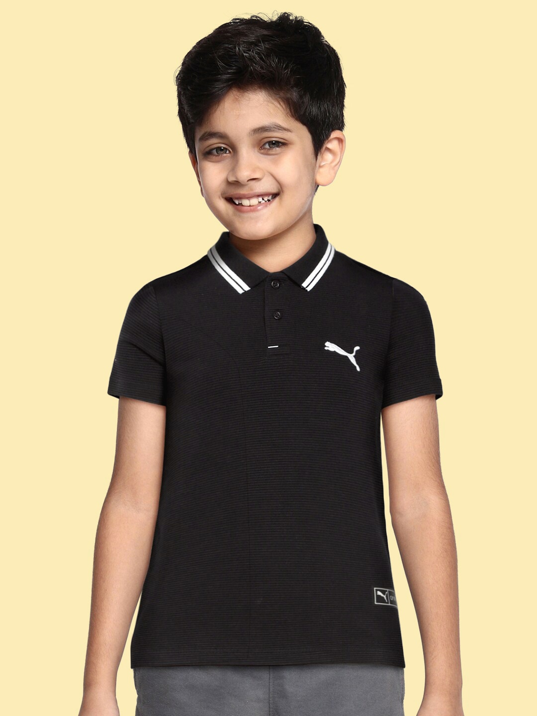 

Puma Boys Black one8 X Virat Kohli Pure Cotton Polo Collar T-shirt