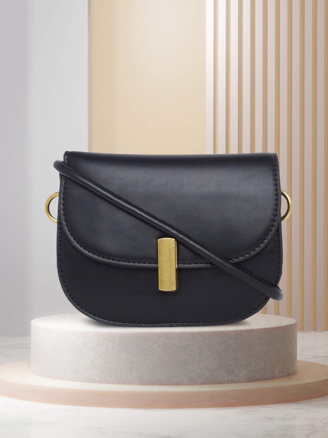 

20Dresses Black Textured PU Structured Sling Bag
