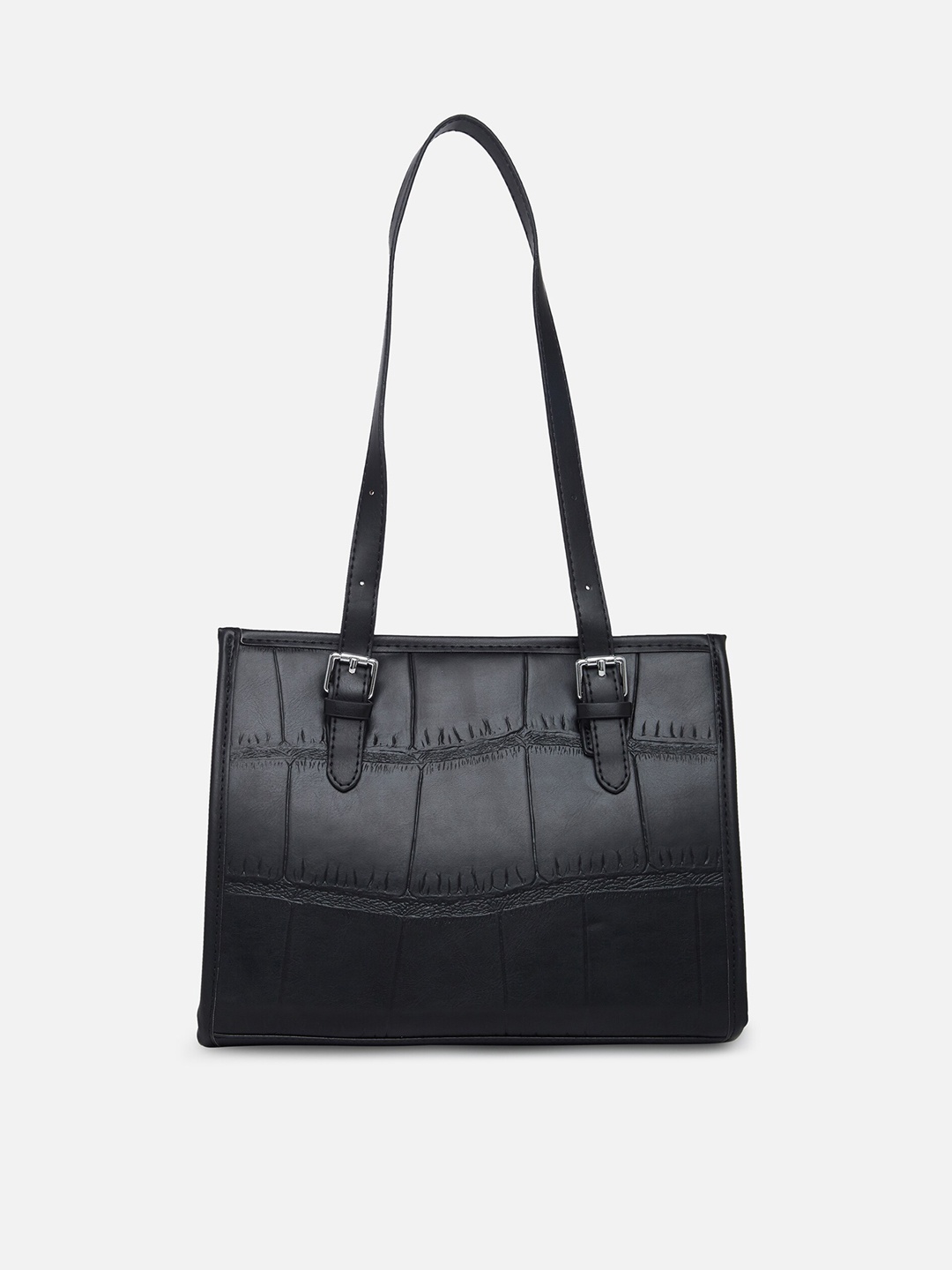 

20Dresses Black Textured PU Structured Handheld Bag with Quilted