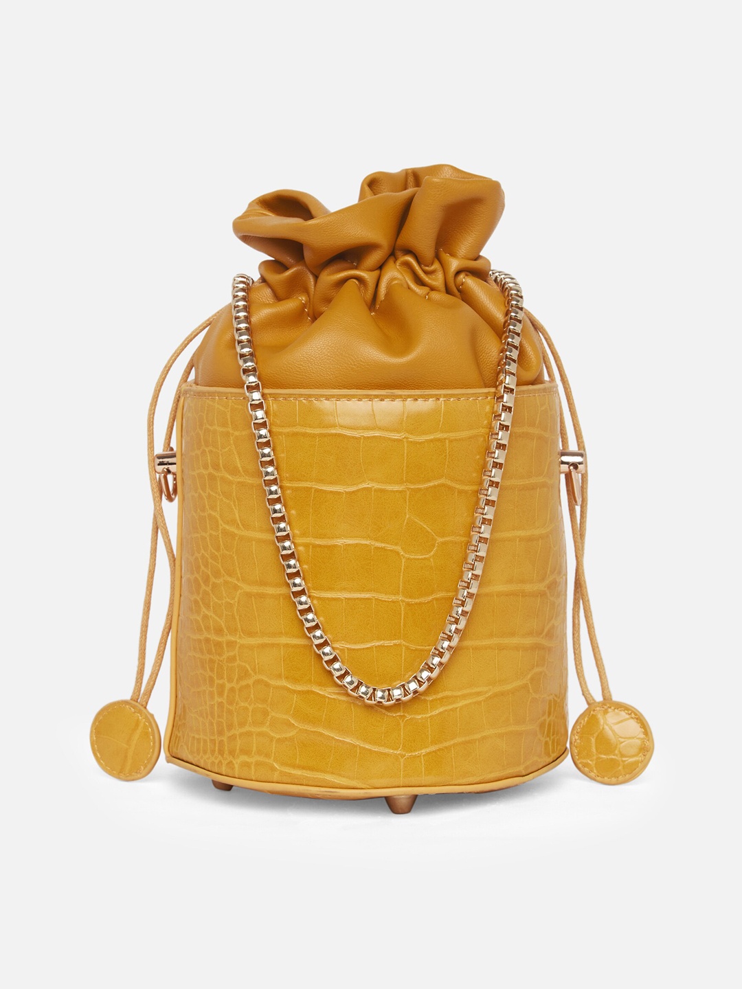 

20Dresses Yellow PU Bucket Shoulder Bag with Fringed