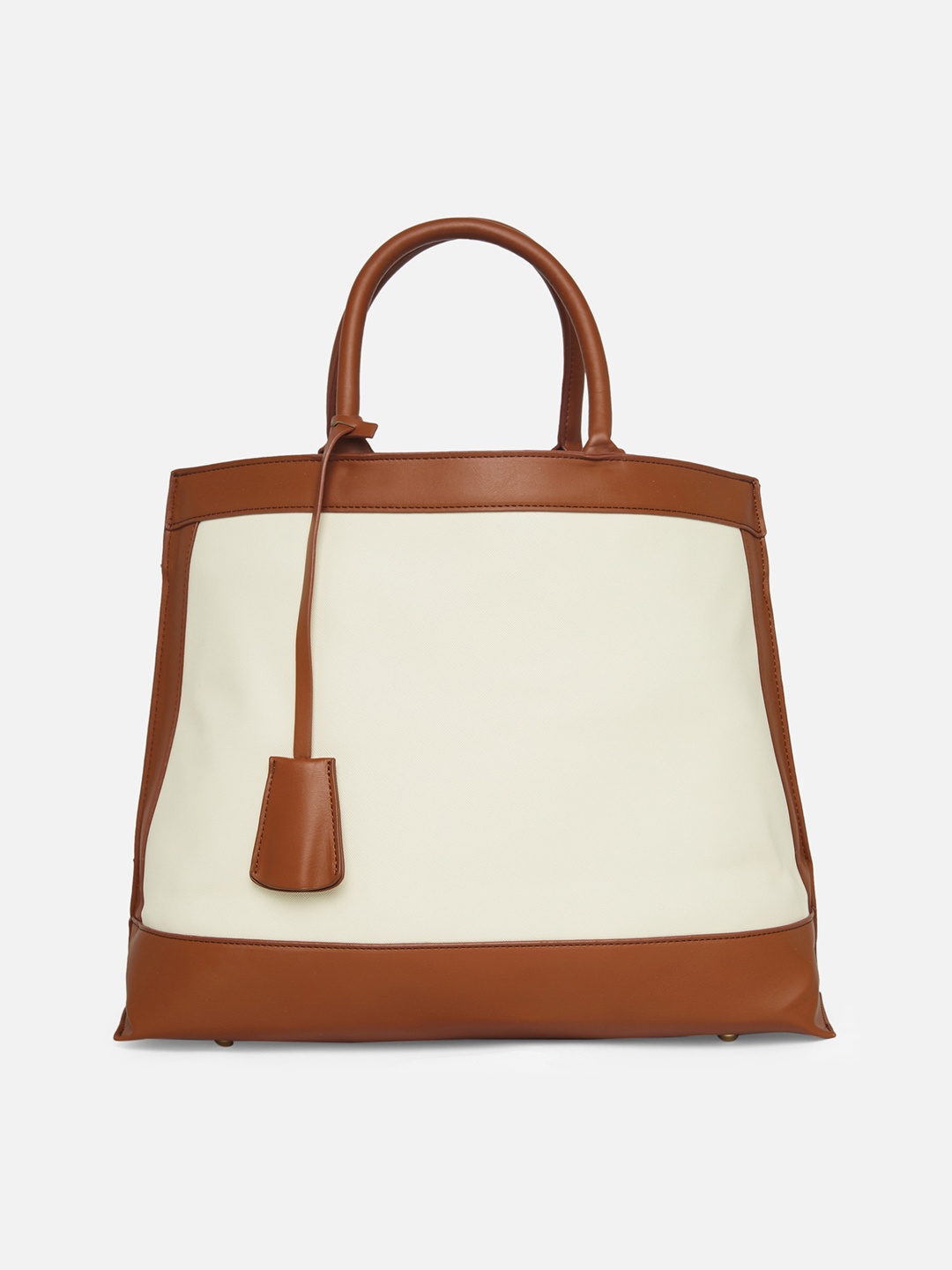 

20Dresses Women Tan & White PU Oversized Structured Handheld Bag