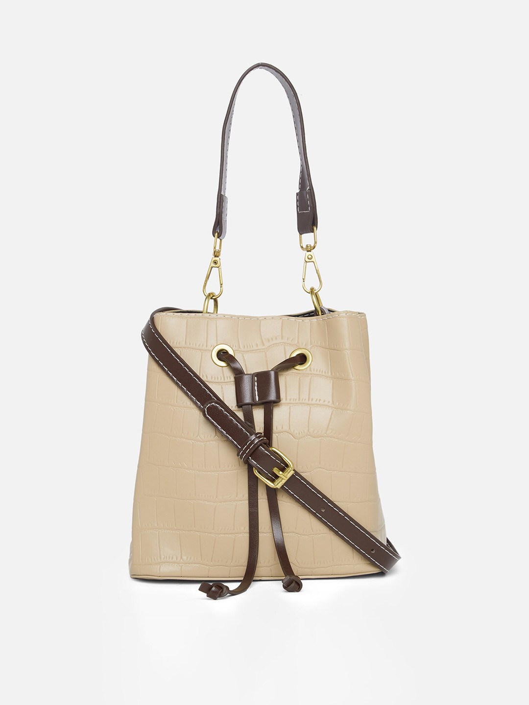 

20Dresses Beige Textured PU Bucket Sling Bag