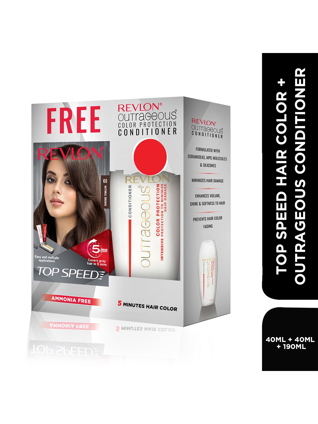 Revlon Set of Top Speed Hair Color - Natural Brown 60 & Free Outrageous Conditioner, White