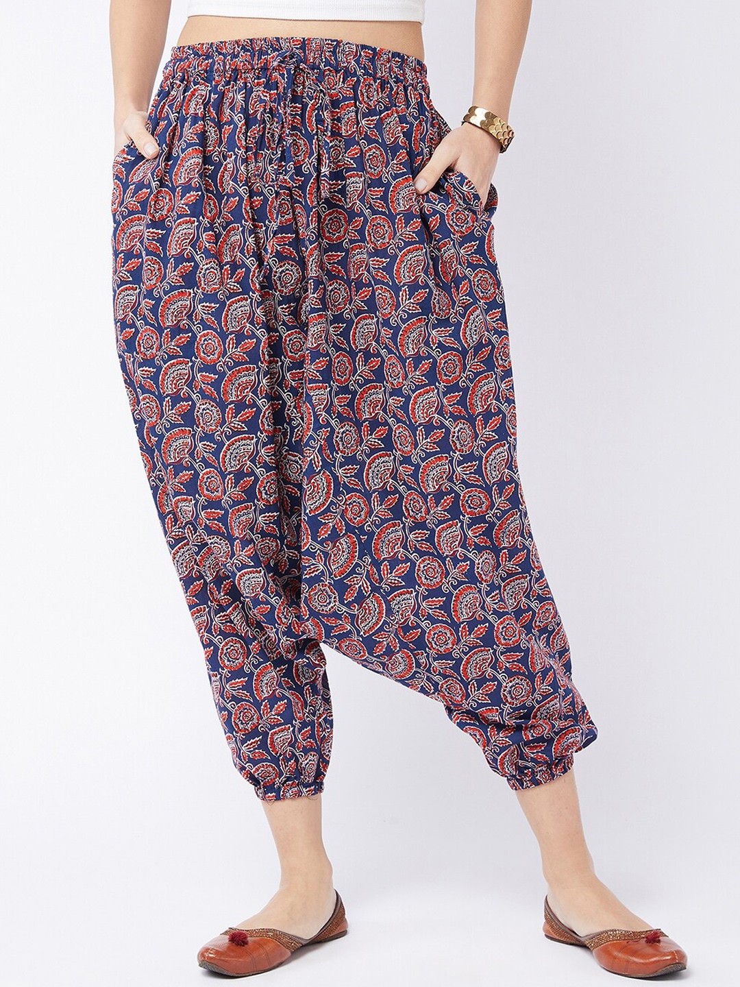 

InWeave Women Blue & Red Floral Printed Harem Pants