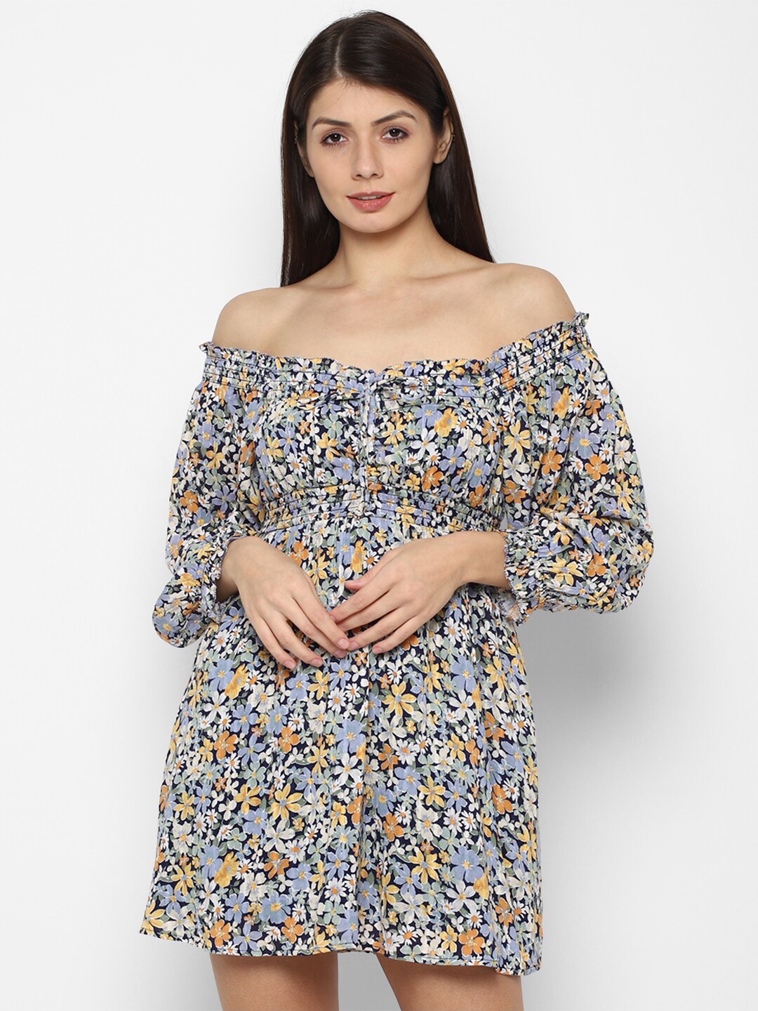 

AMERICAN EAGLE OUTFITTERS Multicoloured Floral Off-Shoulder A-Line Mini Dress, Multi