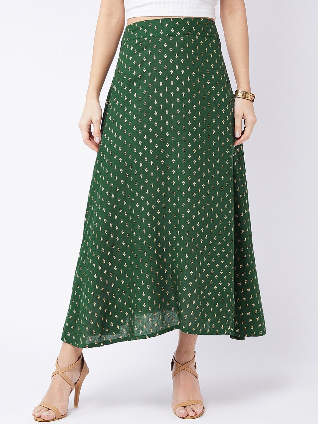 

InWeave Women Green & White Printed Flared Skirt