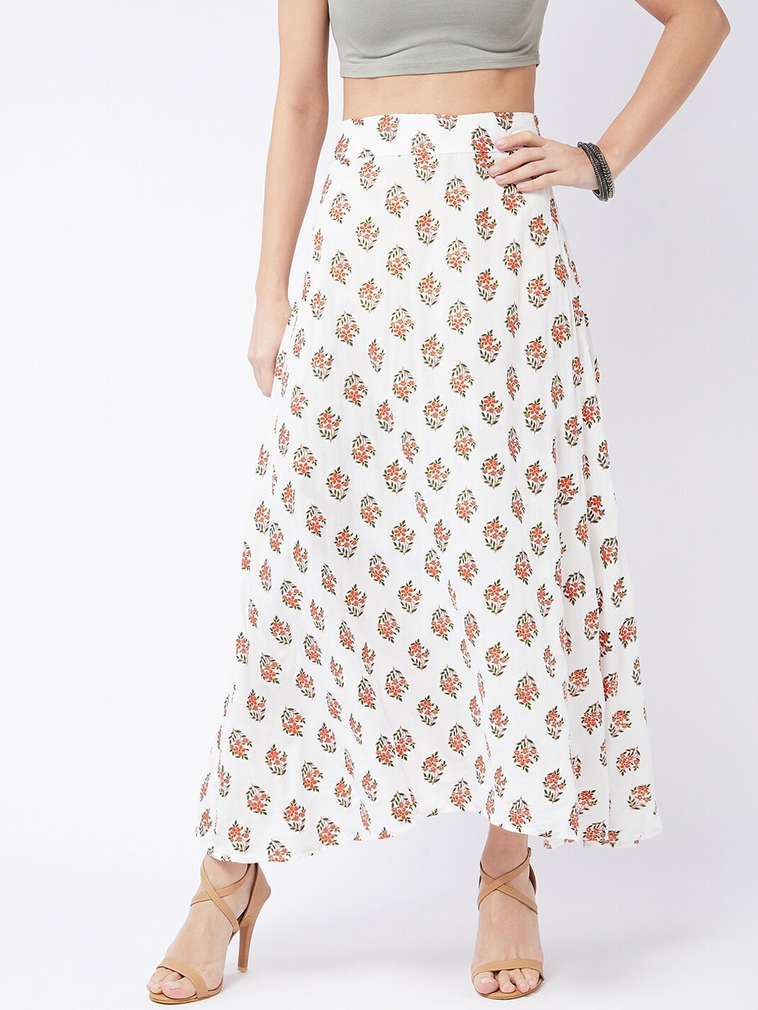 

InWeave Women White & Red Floral Printed A-Line Maxi Skirt