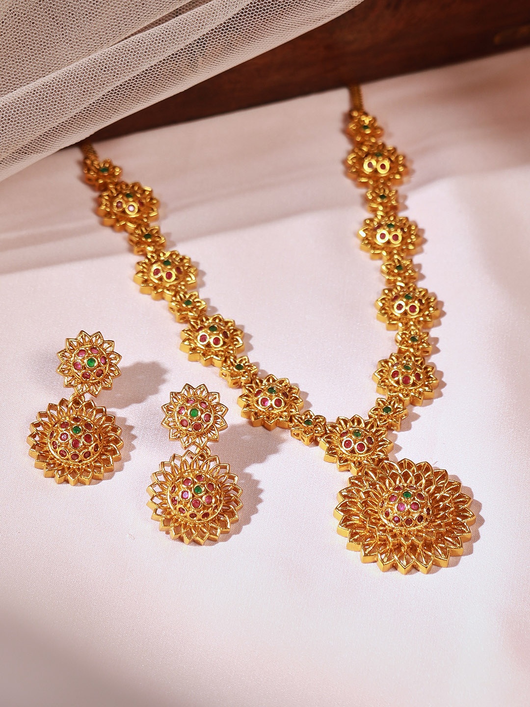 

Rubans Women Gold-Plated Ruby Stone-Studded Jewellery Set