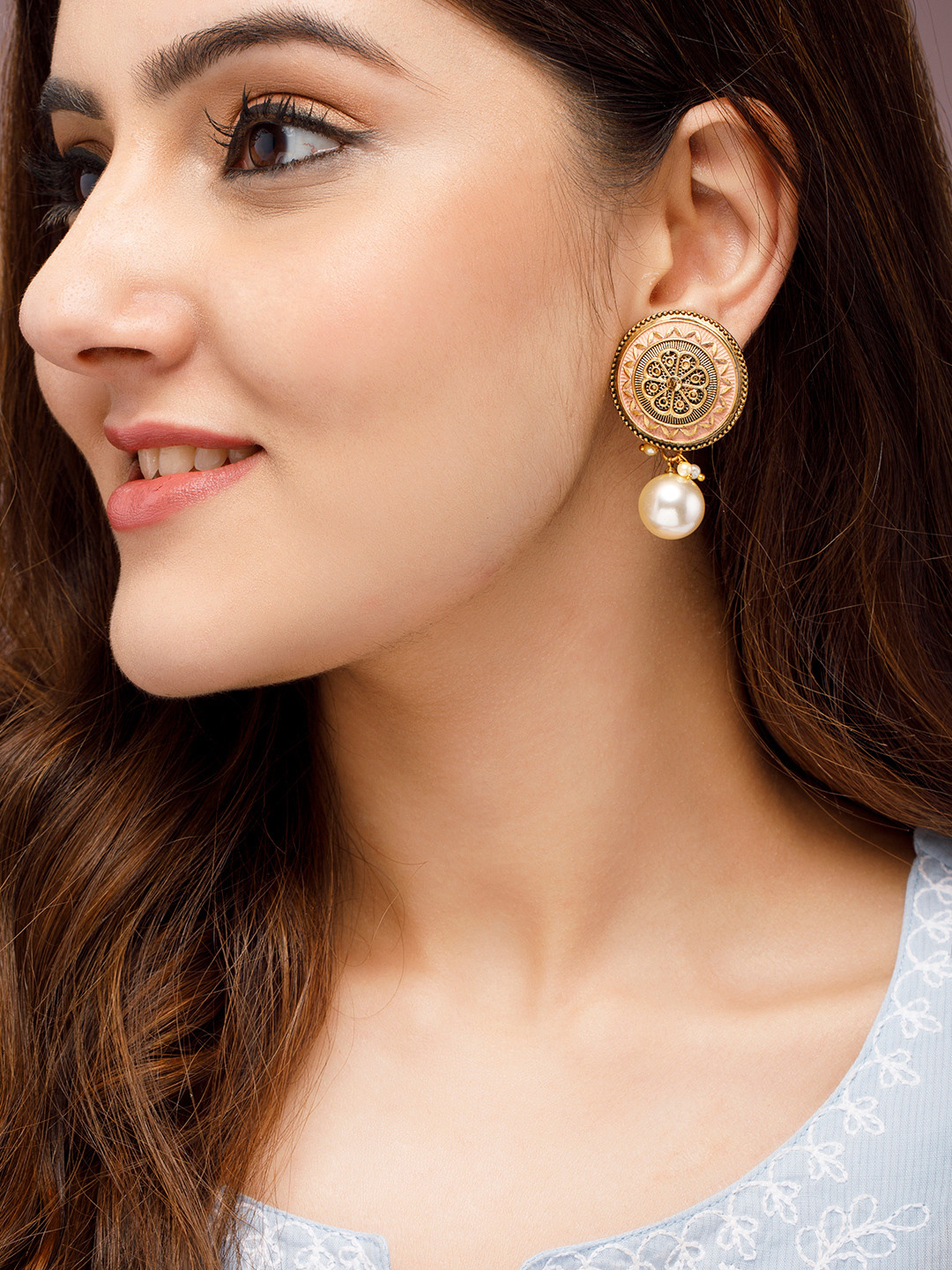 

Rubans Gold-Toned Circular Drop Earrings