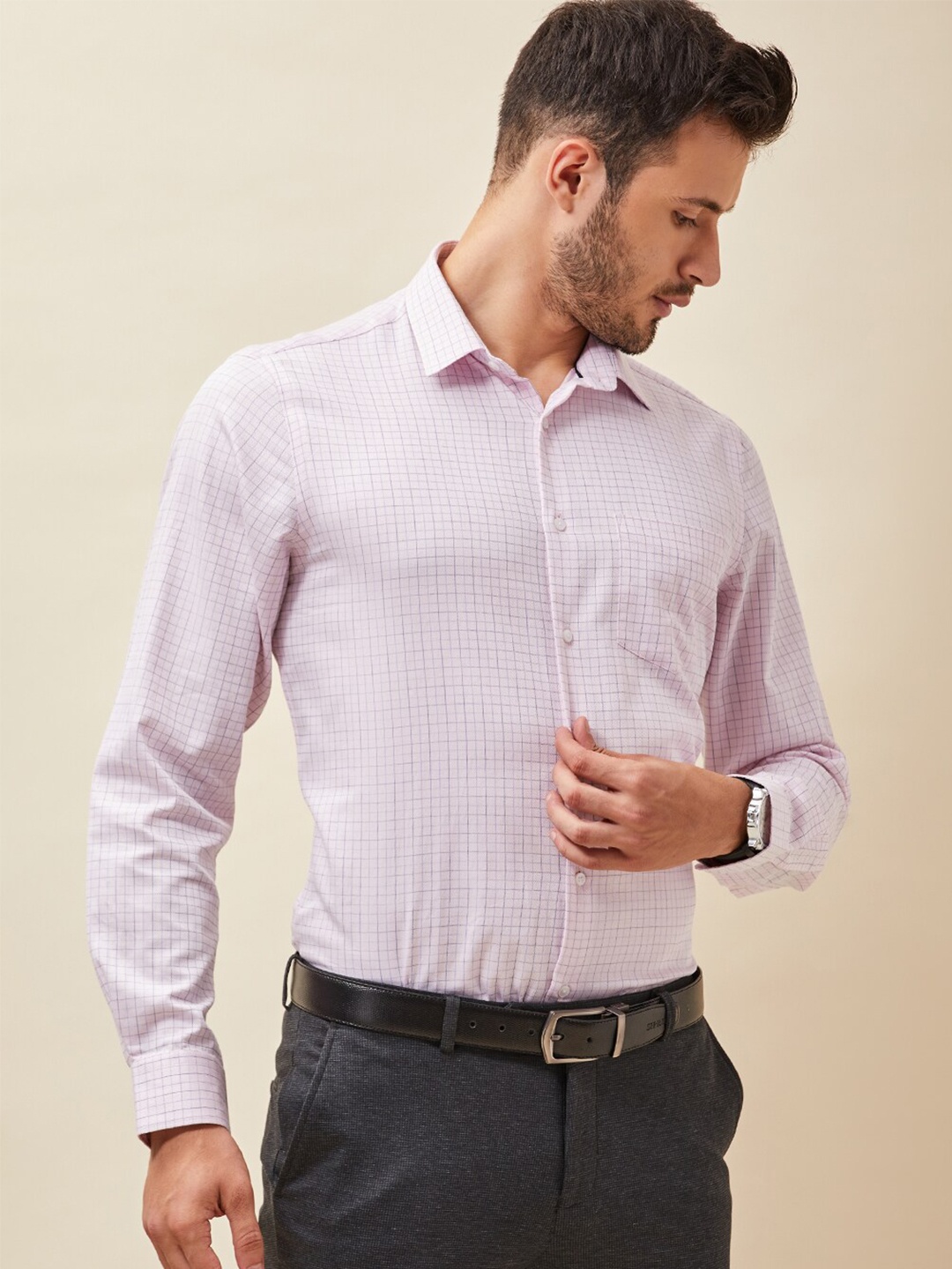 

J Hampstead Men Pink Classic Slim Fit Checked Formal Shirt