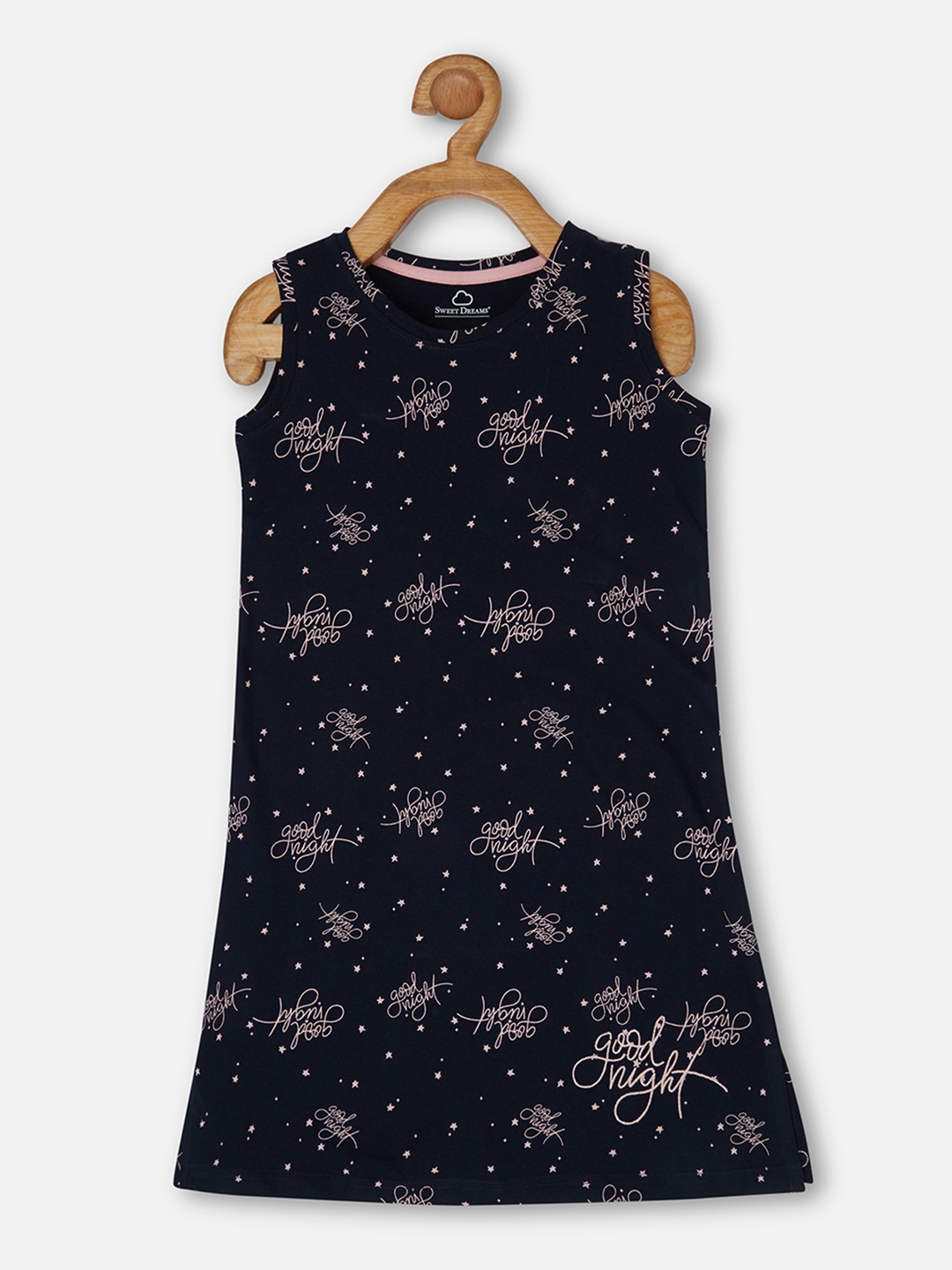 

Sweet Dreams Girls Navy Blue Printed Pure Cotton Nightdress